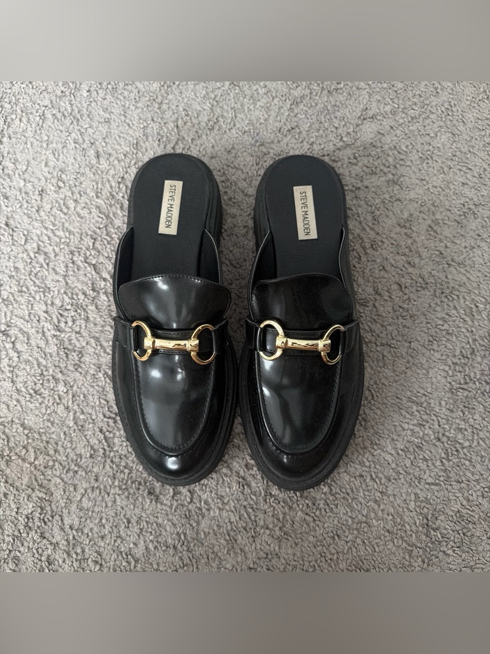 Steve Madden Black Patent Slip-On Horsebit Loafer Mules